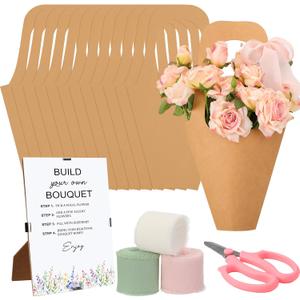 Tinlade 35 Pcs Flower Bar Kit Include Bouquet Wrapping Gift Bags with Handle Flower Bar Stand Scissors and Chiffon Ribbons for Wedding Bridal Baby Shower Birthday Party Favors Supplies Craft