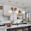 Gold Pendant Light Fixture - Modern Kitchen Island Water Ripple Glass Square Light - Adjustable Hanging Lighting for Kitchen Dining Room Over Island - 2 Pack, L7" x W7" x H12"