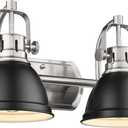 Emliviar Modern Vanity Light, Industrial 2-Light Bathroom Wall Light Fixtures, Black and Brushed Nickel Finish with Metal Shade, 4054-2W BN+BK