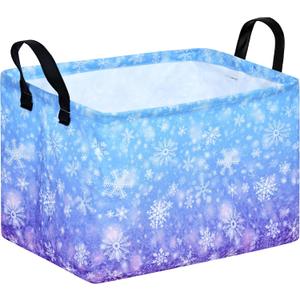 KUNRO Christmas Gift Storage Basket Rectangle Storage Organizer for Nursery Hamper Home Bedroom Laundry Hamper Shelf Baskets. (Blue Snow)