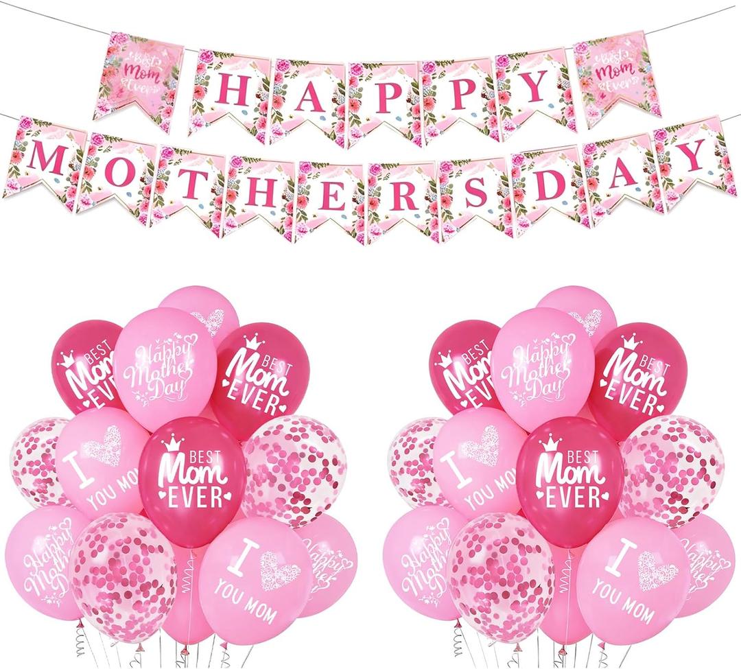 Happy Mother's Day Banner Mother's Day Balloons Set for Mother's Day Party Decorations