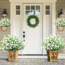 Sggvecsy Artificial Flowers for Outdoors 24 Bundles UV Resistant Boxwood Shrubs Artificial Eucalyptus Fake Plants Faux Plastic Greenery for Farmhouse Garden Home Indoor Outdoor Decoration, White