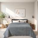 Queen Size Cuddly Fluffy Fleece Blanket, Warm and Soft with Striped Pattern, 90x90 Inches, Ash Grey