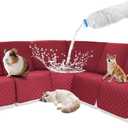 Waterproof Sectional Reclining Couch Covers L Shaped Recliner Sectional Sofa Cover 7 Piece Non Slip Washable Corner Recliner Slipcover Set for Pet Dog (5 Seater Cover, Red)