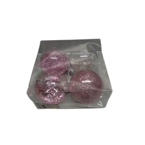 Sea Team 4-Pack Shatterproof Clear Plastic Christmas Tree Ball Ornaments Set, Extra Large Hanging Baubles with Tinsel Decorations for Xmas Tree, Wreath, Garland, 150mm/5.91 Inches, Pink