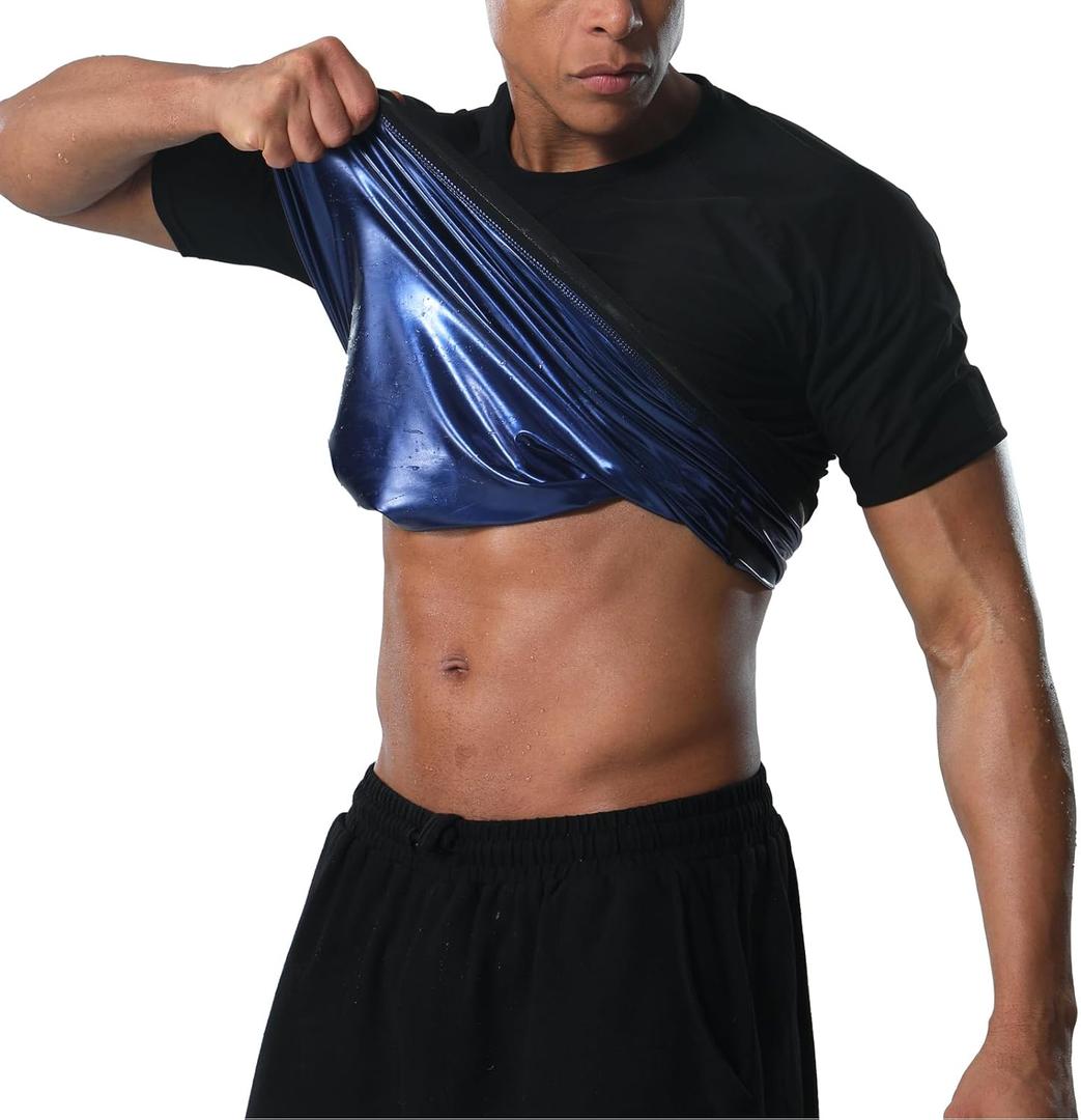 Sauna Shirt for Men Heat Trapping Compression Sweat Suit T-shirt Workout Body Shaper for Gym Short Sleeve Shapewear