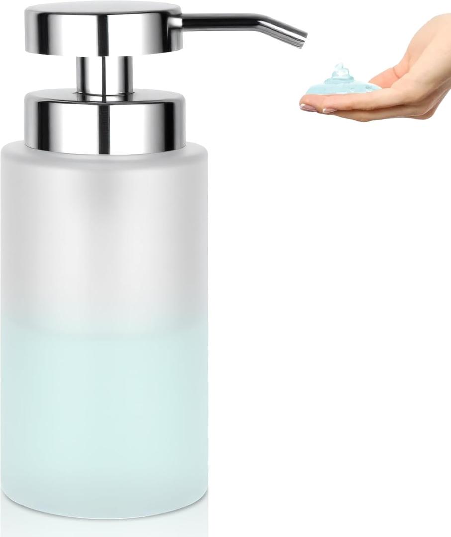 Glass Soap Dispenser Bathroom, 11oz Liquid Hand Lotion Refillable Soap Dispenser with Rust-Proof Plastic Pump for Kitchen