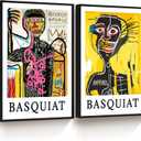 Framed Basquiat Wall Art, Jean Michel Basquiat Graffiti Wall Art, Abstract Wall Art Decor Canvas Poster for Living Room Bedroom Bathroom Decorations (16" x 24")