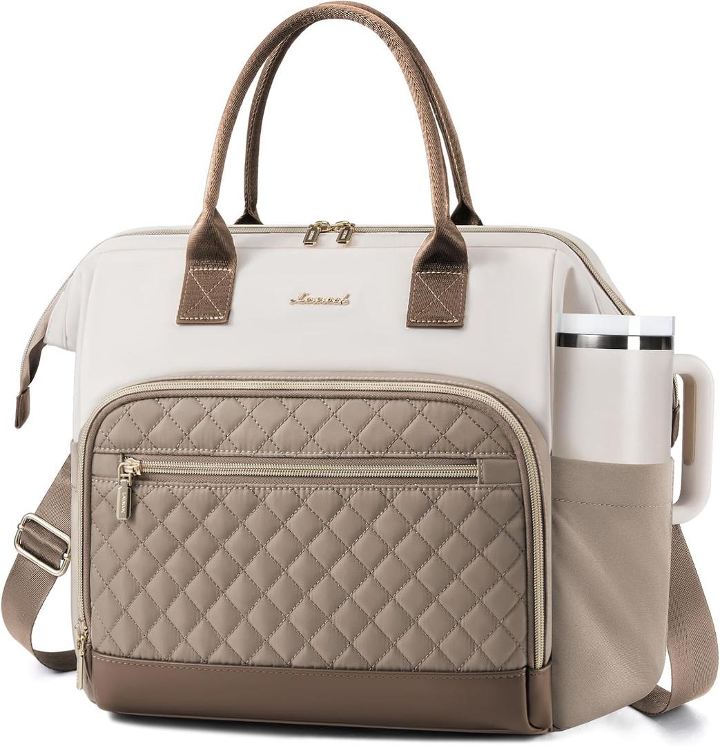 LOVEVOOK Lunch Bag Women, Insulated Adult Lunch Box for Women Work, Wide Opening Leakproof Cooler Tote Bag for Office Campus Picnic Beach with Shoulder Strap, Loncheras Para Mujer with Cup Holder