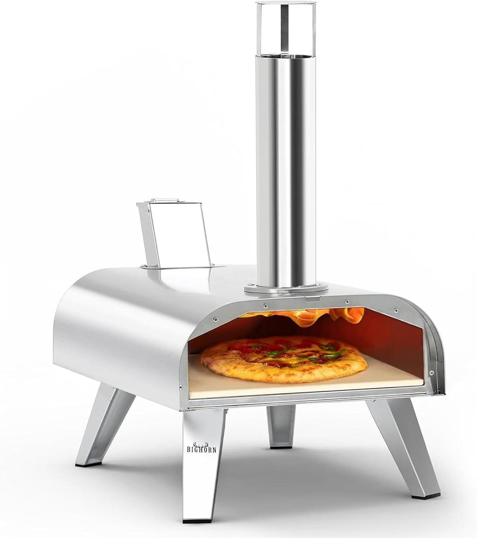 BIG HORN 12" Multi-Fuel Outdoor Pizza Oven Reach up to 1110 3-in-1 Wood, Gas & Electric Compatible (Burners Sold Separately), Pellet Pizza Oven Portable Pizza Maker for Backyard, Camping&Tailgating