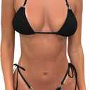 Thong Bikini Set for Women Halter String Bikini Cheeky Two Piece Swimsuit Adjustable Bathing Suit (X-Small, Black)