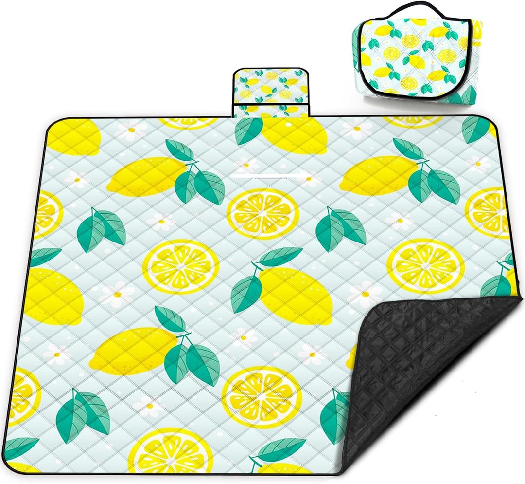 Extra Large Picnic Blanket Waterproof,80"x 80"Foldable Machine Washable Beach Blankets,Outdoor Blanket for 6-8 Adults,Picnic Mat Suitable for Indoor Crawling,Park Beach,Camping,Hiking,Travel (Lemon)