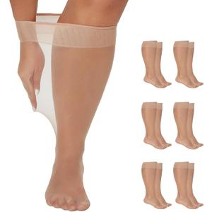 Yilanmy Plus Size Knee High Socks for Women Nylon Sheer Trouser Socks 6 Pairs, 3X-Large-4X-Large