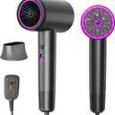 Hair Dryer, 3 Min Fast Drying-110000 RPM Professional High Speed Blow Dryer 200 Millions Negative Ionic Care Hair Dryer, Low Noise Thermo-Control Hairdryer, Travel with Secure Lock Nozzle (Black)