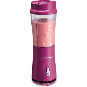 Hamilton Beach Portable Blender for Shakes and Smoothies, 14 Oz BPA Free Travel Cup & Lid, Durable Stainless Steel Blades, Personal Smoothie Blender, Raspberry, 51131G