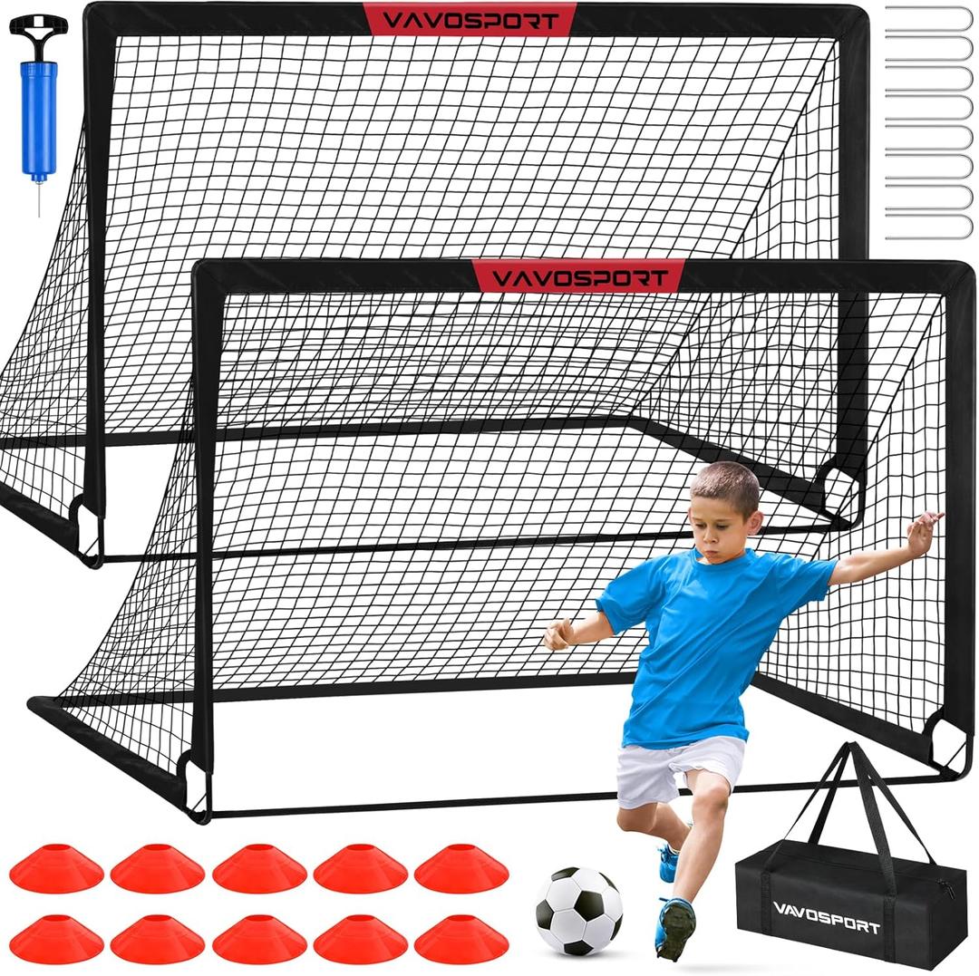 Soccer Goal, 2 of 6'x4' Kids Soccer Goals for Backyard Set, Portable Pop Up Soccer Net, Practice Soccer Training Equipment with Ball, Cones for Toddler,Youth Sports Outdoor Games Yard Play (Black)