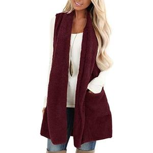 ReachMe Womens Sleeveless Sherpa Vest with Pockets Lapel Open Front Fleece Cardigan Sweater Fuzzy Jacket Coat XL