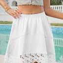 Yousify Womens Summer Mini Skirts Y2K Lace Trim Skirt Casual High Waisted Satin Silk Flowy Going Out Beach Short Skirt (White, M)