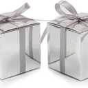 COTOPHER 100pcs Wedding Favor Boxes, Paper Gift Boxes 3x3x3 Inches Small Gift Boxes with Ribbons Small Boxes for Gifts, Crafting, Cupcake, Candy, Bridesmaid Proposal Boxes (Metallic Silver)