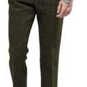 Ceehuteey Men's Retro Dress Suit Pants Thick Wool Flat Front Herringbone Tweed Trousers (32W x 32L, Army Green)
