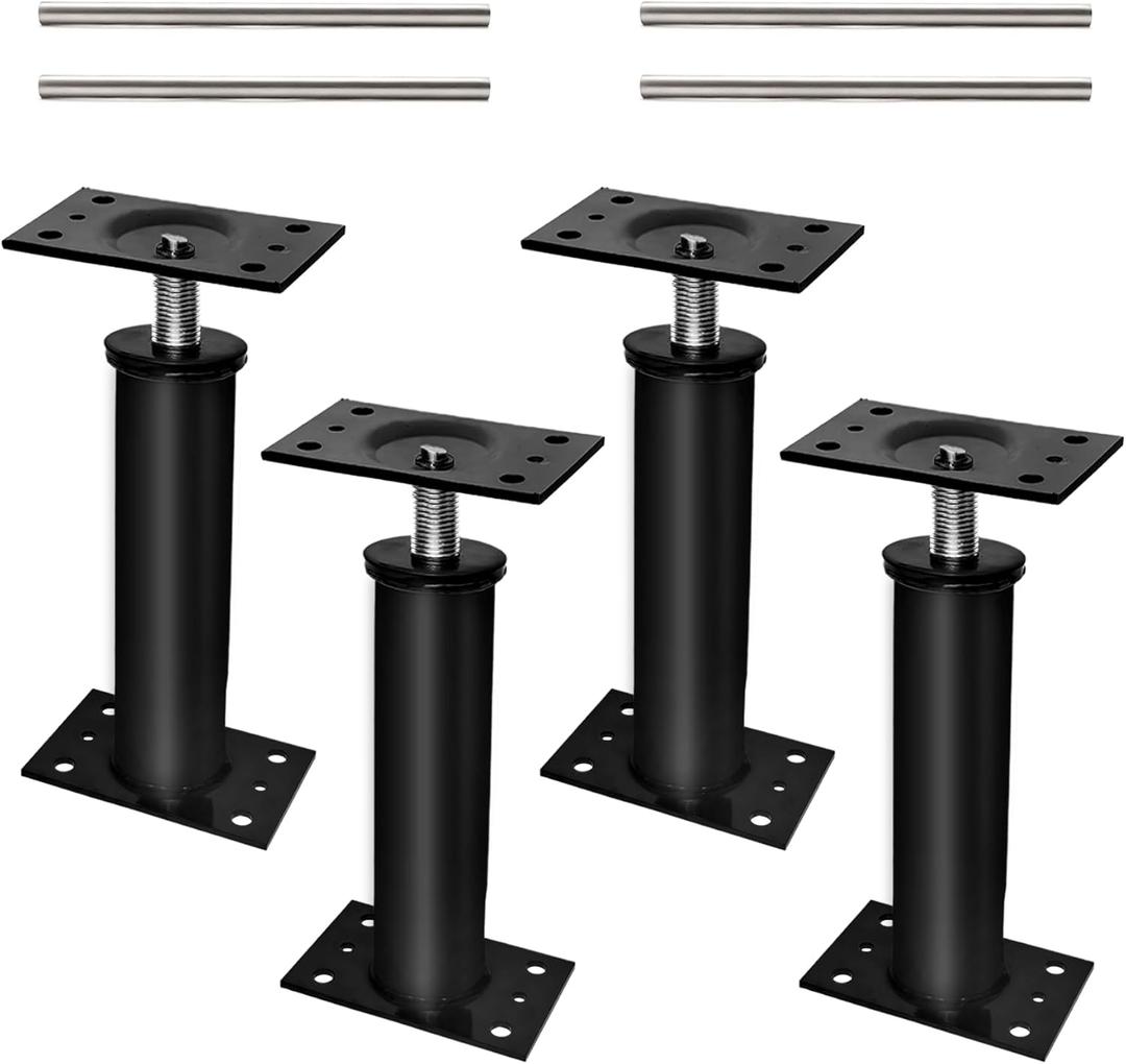 House Jacks for Leveling, 11"-17" Adjustable Jack Post Basement Floor Jack, Screw Floor Jack Post Supports Stabilizer Jacks for House Foundation, Stairs, Porches, Roof Beams (4PC, Black)