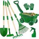 Duckura Kids Gardening Tools Set - 7pcs Wheelbarrow Set for Kids with Shovel, Rake, Leaf Rake, Summer Outdoor Yard Digging Weed Birthday Gifts Toys, Easter for Boys Girls Age 2 3+ Years(Green)