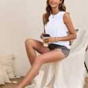 AUSELILY Womens Sleeveless Tank Tops Dressy Ladies Summer Pleated Shirts 2025 New (White, M)