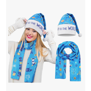 Geyoga 2 Happy Hanukkah Gifts for Women Hanukkah Hat & Scarf Chanukah Costume Accessories Decoration Hanukkah Blue Scarf Funny Santa Hats Christmas