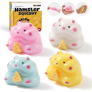 3 x 4Pcs Taba Hamster Squishy Stress Relief Toys, Cute Kawaii Animal Fidget Toys with Cheese Accessory, Handmade Sensory Squishies for Anxiety Relief, Kids & Adults, Classroom Prizes, Party Favors, Gifts