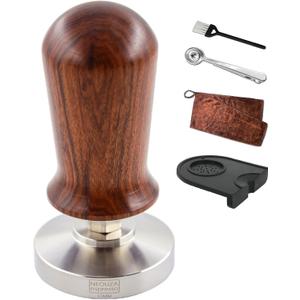 NEOUZA 51mm Calibrated Espresso Tamper,Coffee Tamper with Wooden Handle and Spring Loaded Flat,Stainless Steel Base (51mm)