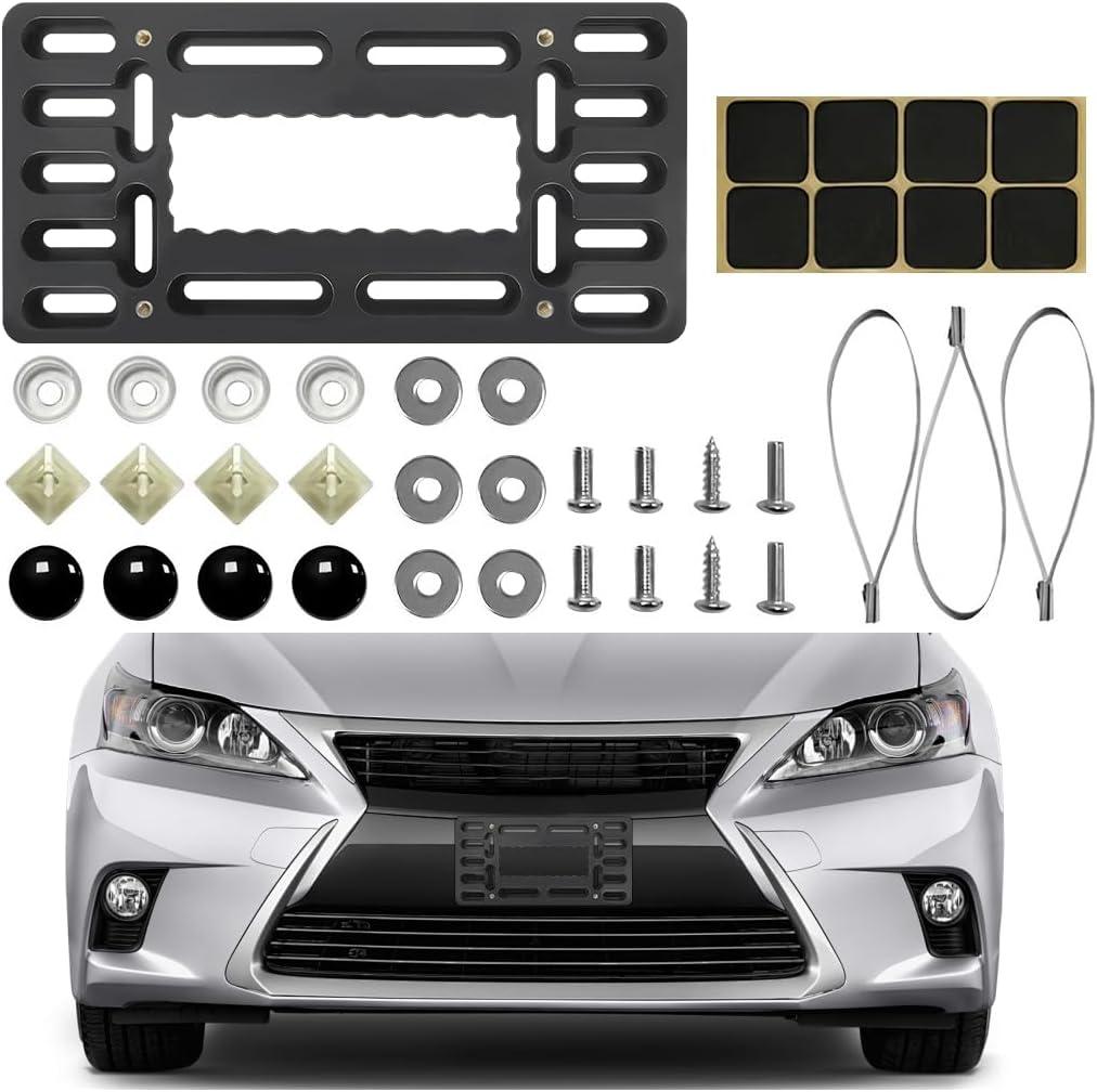 Car License Plate Frame, Vehicle Front Bumper License Plate Mounting Kit & Bracket Holder, Auto Bumper Tag Frame Mount Adapter with Ties, Universal for SUV, Sedan, Truck