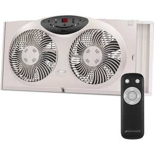 Bionaire Window Fan with Reversible Airflow Blades 3-Speed Settings, Programmable Thermostat, LED Display, Remote Control, Fits 2436" Windows, No Assembly Required