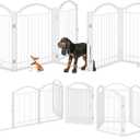 BHG Metal No-Assembly Freestanding Dog Gate with Door Walk Through, Extra Wide 120", Extra Tall 32" Pet Gate, Accordion Puppy Folding Playpen Dog Fence, with 2PCS Support (White, 5 Panels)