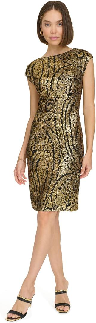 Tommy Hilfiger Women's Cap Sleeve Boat Neck Salon Stretch Mini Sheath Dress (Black) Size: 6