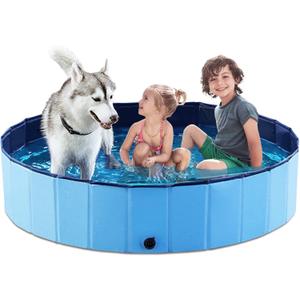 Jasonwell Foldable Dog Pool Collapsible Hard Plastic Dog Swimming Pool Portable Kiddie Pool Pet Pool Doggie Wading Pool Bath Tub for Puppy Small Medium Large Dogs Cats and Kids 55.1" (Plastic Board Blue)