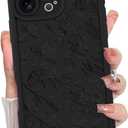 MZELQ for iPhone 16 Pro Max Case, Silicone Floral Flower Cute Pattern, Camera Protection Soft Slim Shockproof for Girls Women -Black