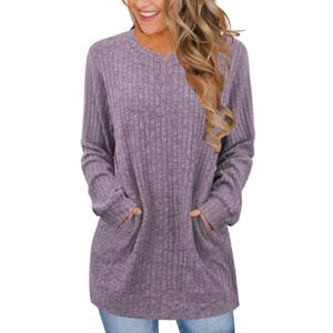 JomeDesign Sweaters for Women Dressy Casual Long Sleeve Shirts Crewneck Fall Outfits with Pocket Tunic Tops (Small, Light Purple)