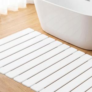 Nuanchu Large Stone Bath Mat 31.2" x 23.3" - Foldable Diatomite Bath Mat with Anti-Slip Pad Quick-Dry Large Bathroom Non-Slip Absorbent and Easy to Clean for Shower Entryway Kitchen Counter (White), 24.2" x 6.9"