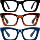 Hubeye Square Reading Glasses for Women Men Blue Light Blocking Computer Fashion Style Readers with Spring Hinge