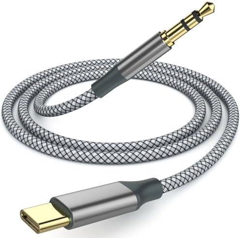 Henrety Aux to USB C Cable 6.5ft, Nylon Braided Hi-Fi Audio Cord for Car, Headphones, Speakers, Compatible with iPhone 15/16, Galaxy S23/S22/S21, Pixel, iPad Pro