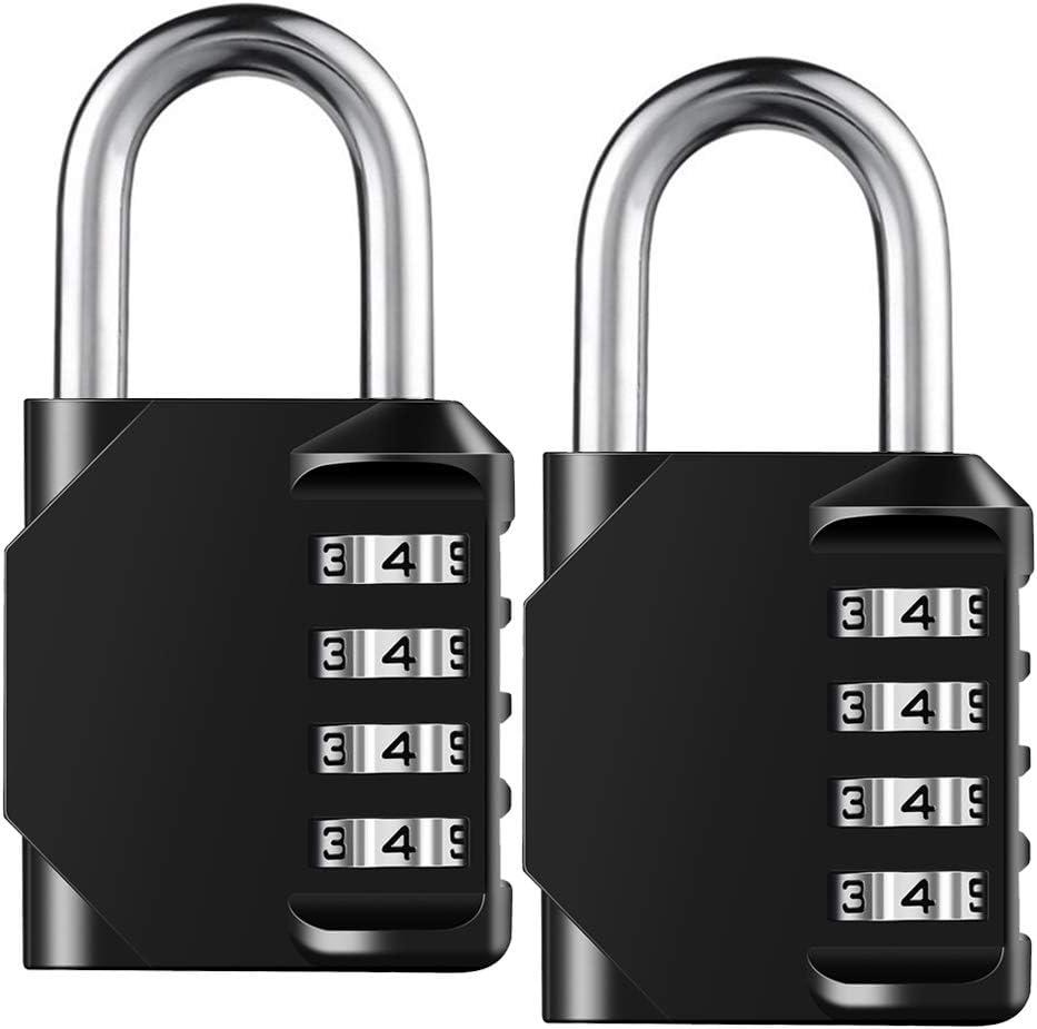 Combination Lock Resettable 4 Digit Padlock with Combination, AIHYTU Waterproof and Heavy Duty Combination Padlock Outdoor for School Gym Locker, Fence Gate, Toolbox, Employee Hasp Locker  2 Pack (Black (3.15 Inch))