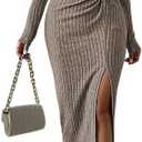 SISKIN Sweater Dress, Fall Slim Fit Long Sleeve Midi Twist Split Cut Out Knit Sexy Casual Dressy Dresses for Women 2025 (Khaki)