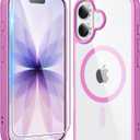 FNTCASE for iPhone 17 Case Clear: Magnetic Phone Cases with Screen Protector Drop Proof Compatible with Magsafe Slim Anti Yellowing Rugged Shockproof Protective Transparent Cell Cover (B-Pink)