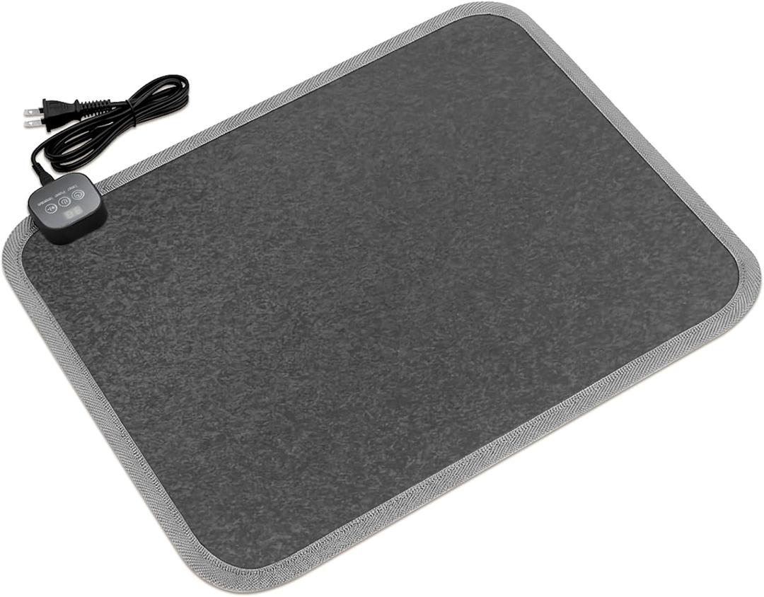 Heated Floor Mat for Foot Warmer - 110V Adjustable Temperature Under Desk Electric Heater with Timer for Office Bathroom Home, Heating Pad for Cold Feet
