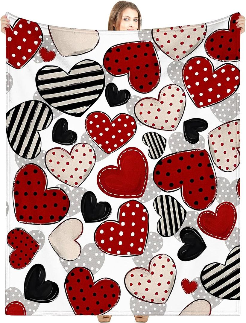 Buryeah Valentines Day Blanket Throw Gifts Candy Hearts Love Throw Blanket Vintage Couch Sofa Soft Warm Bed Blankets for Women Men Conversation Party, 50 x 60 Inch(Vintage Heart)