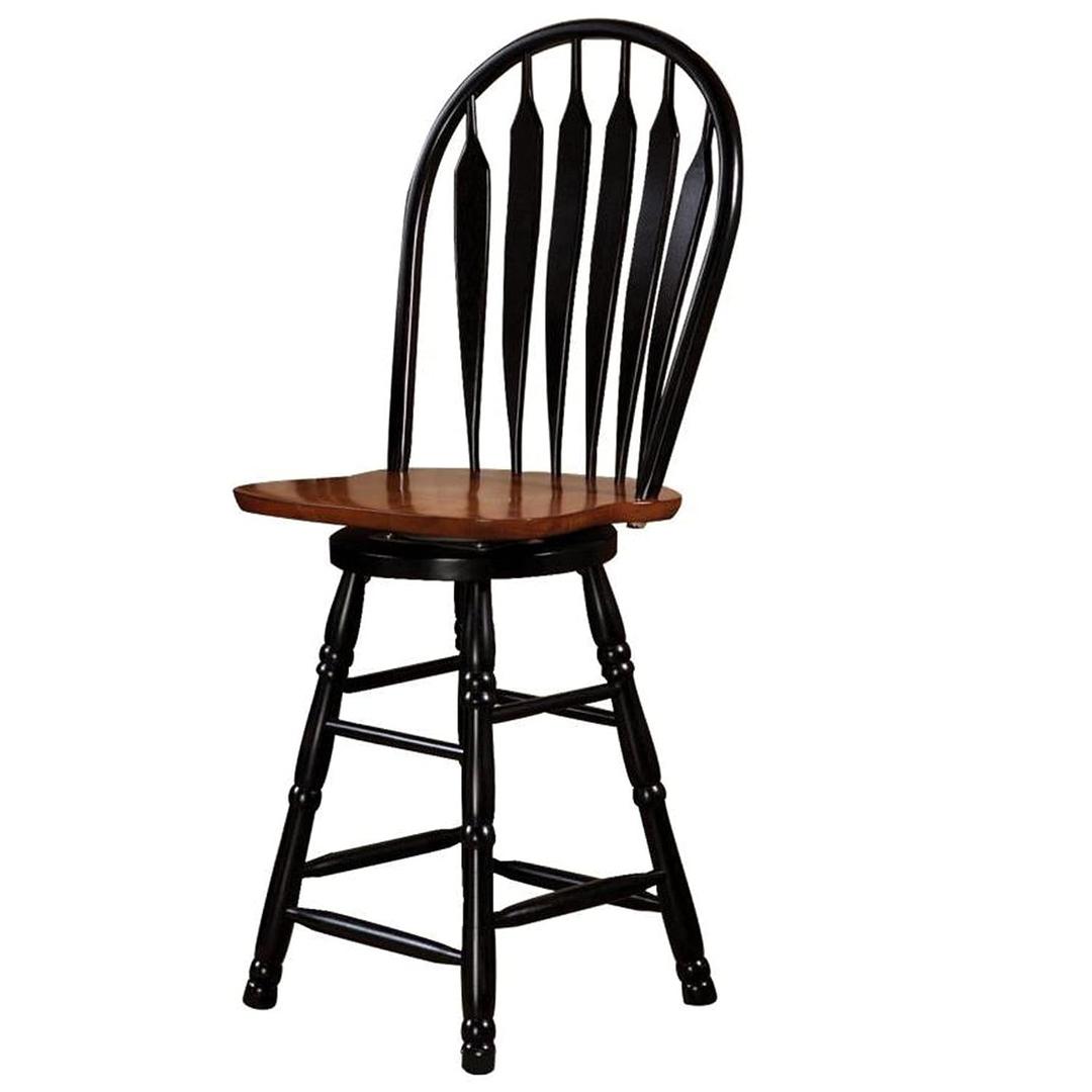 Sunset Trading Selections 24" Counter Height Swivel Barstool | Farmhouse Country Cottage Windsor Arrowback Caf Stool | Antique Black & Cherry Solid Wood | Dining Room Kitchen Home Bar Furniture
