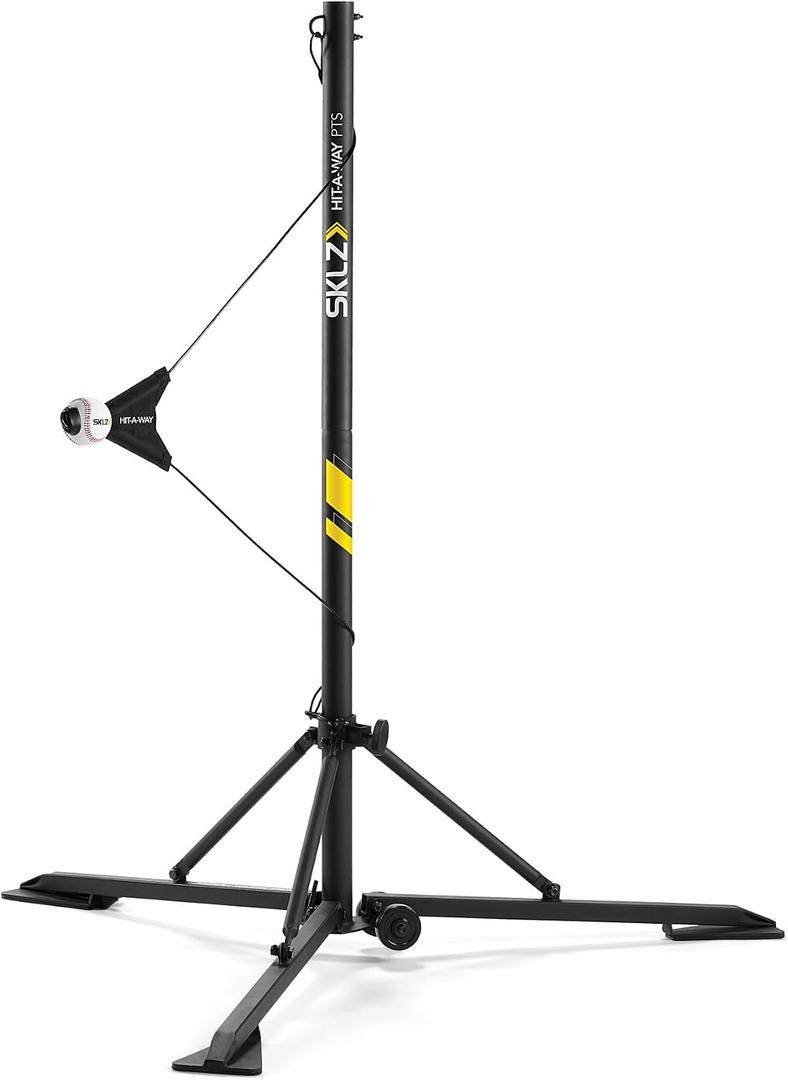 SKLZ Hit-A-Way Youth Baseball Swing Trainer, Portable Solo Batting Practice with Stand, Tethered Ball for Hitting Drills, Ages 13 and Under