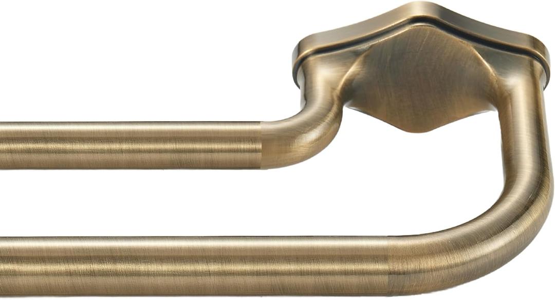 Anqiue Bronze Double Curtain Rods For Windows 48-88 Inch,Heavy Duty Double Curtain Rod with Aluminum Finial and Bracket,Adjustable Curved Double Window Rods For Blackout Or Room Darkening Panel