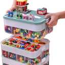 Plastic Storage Organizer for Lego Box Kids Child Toy Stackable Containers with Lids Bins 3 Layers Adjustable Compartments Building Blocks Chest Case