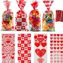 FloraSea 200PCS Valentines Day Gift Bags, Valentines Bag for Kids Class, Valentines Goodie Bags with Twist ties for Party Favor, Classroom Exchange Prizes, Valentines Candy Bags